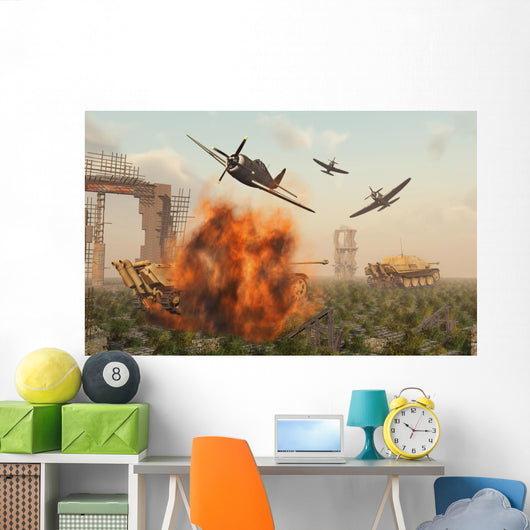 P-47 Thunderbolts Attacking German Sandstorm Wall Decal