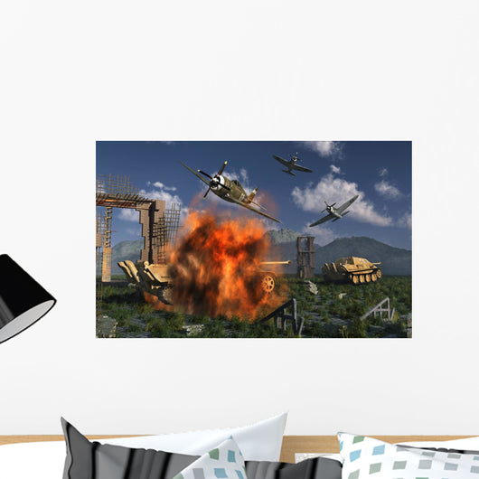 P-47 Thunderbolts Attacking German Wall Decal
