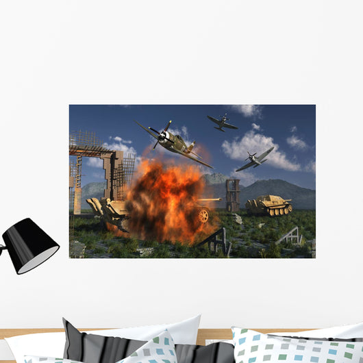 P-47 Thunderbolts Attacking German Wall Decal