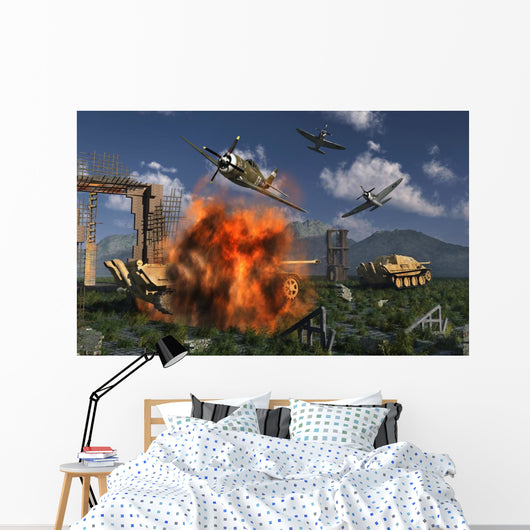 P-47 Thunderbolts Attacking German Wall Decal