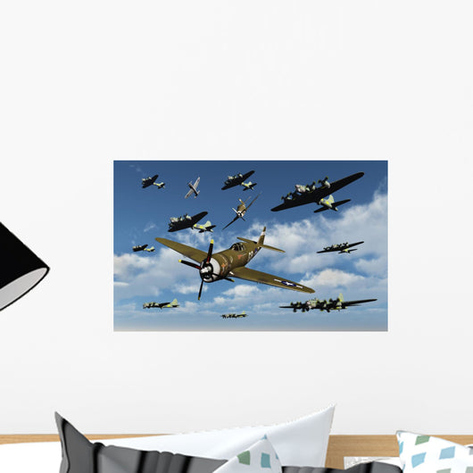 P-47 Thunderbolts Escorting B-17 Wall Decal