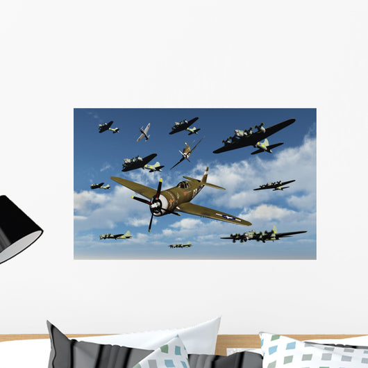 P-47 Thunderbolts Escorting B-17 Wall Decal
