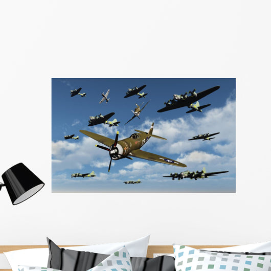 P-47 Thunderbolts Escorting B-17 Wall Decal