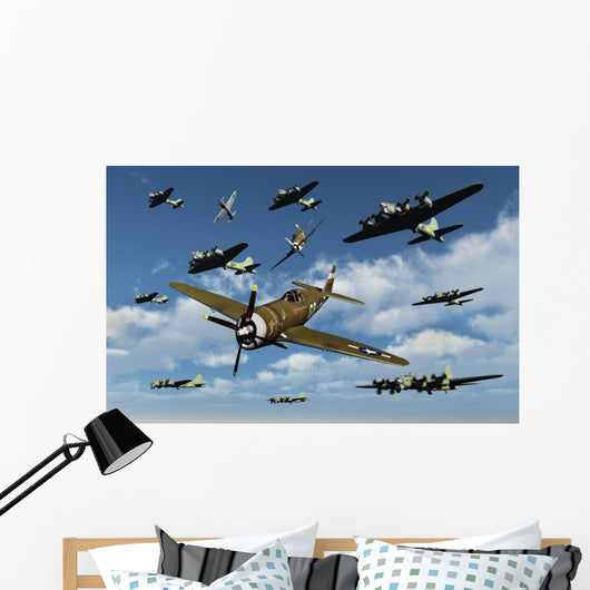 P-47 Thunderbolts Escorting B-17 Wall Decal