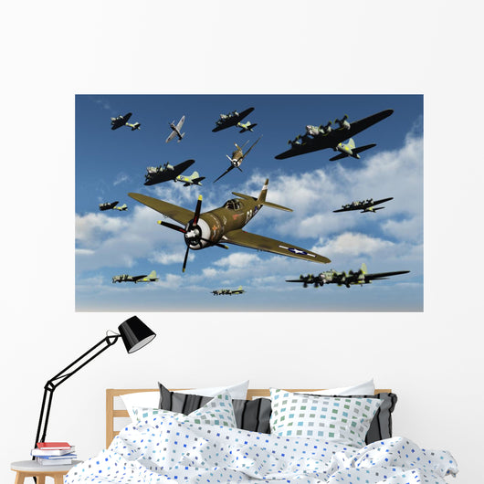 P-47 Thunderbolts Escorting B-17 Wall Decal