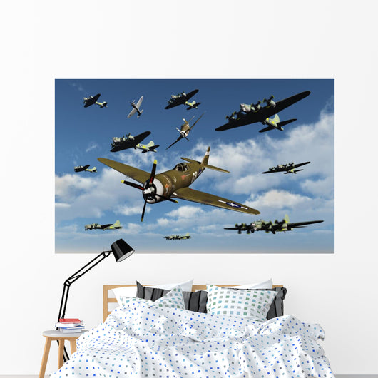 P-47 Thunderbolts Escorting B-17 Wall Decal