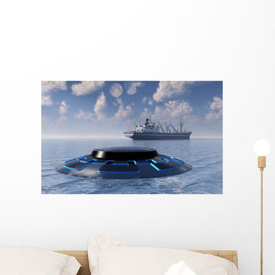 Ufo Surfacing from Underwater Wall Decal shown on a wall