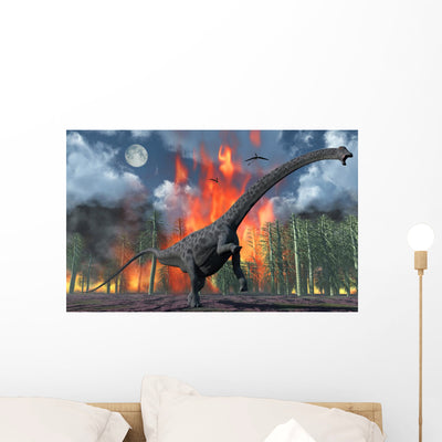 Diplodocus Sauropod Dinosaur Fleeing Wall Decal shown on a wall