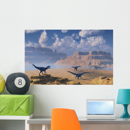 Diplodocus Dinosaurs Being Stalked Wall Decal