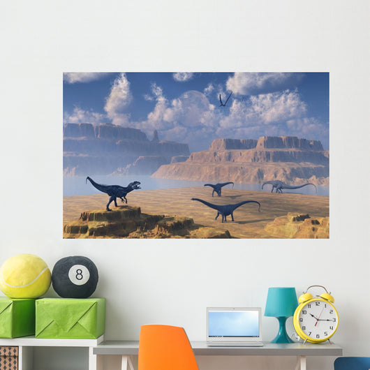 Diplodocus Dinosaurs Being Stalked Wall Decal