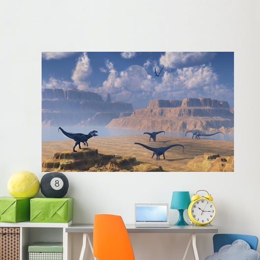 Diplodocus Dinosaurs Being Stalked Wall Decal