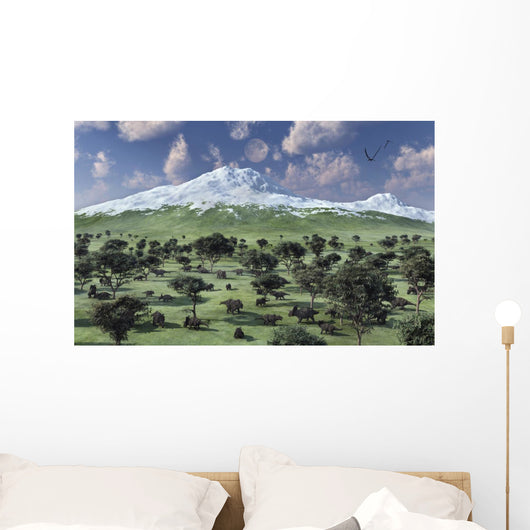 Herd Albertaceratops Grazing Distant Wall Decal