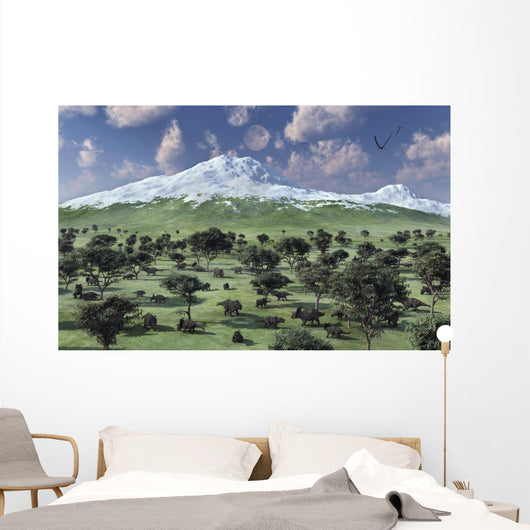 Herd Albertaceratops Grazing Distant Wall Decal