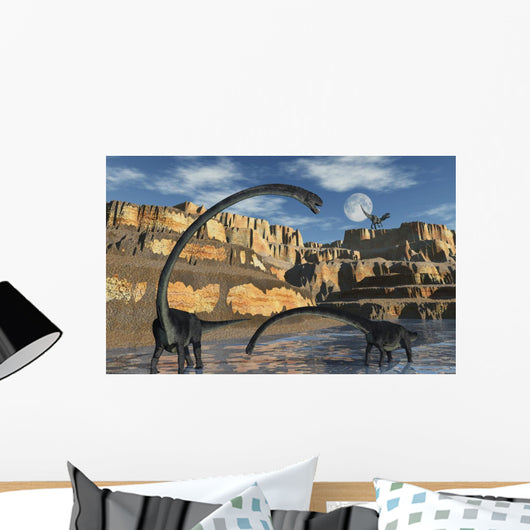 Omeisaurus Dinosaurs Being Stalked Distant Wall Decal