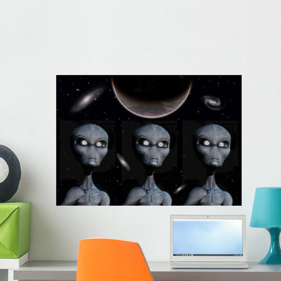 Grey Alien Clones Wall Decal shown on a wall