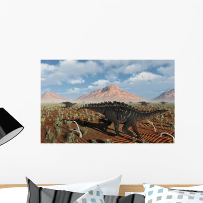 Herd Miragaia Dinosaurs Migrating Wall Decal shown on a wall