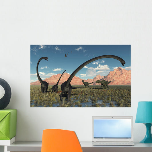 Pair Yangchuanosaurus Dinosaurs Confront Swamp Wall Decal
