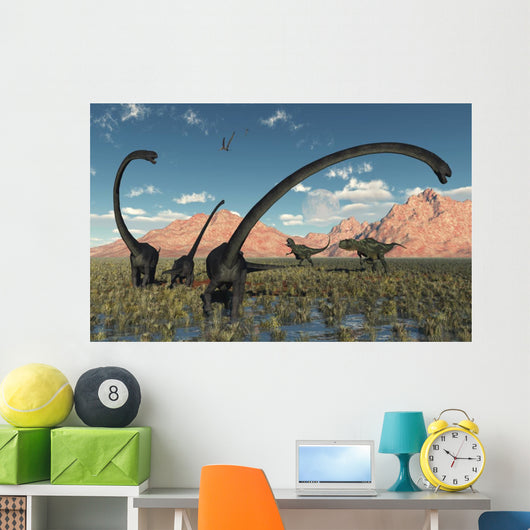 Pair Yangchuanosaurus Dinosaurs Confront Swamp Wall Decal