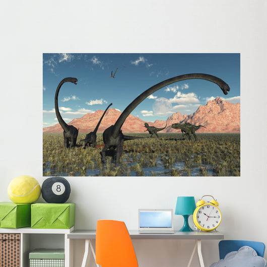 Pair Yangchuanosaurus Dinosaurs Confront Swamp Wall Decal