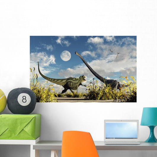 Yangchuanosaurus Dinosaur Confronting Omeisaurus Wall Decal