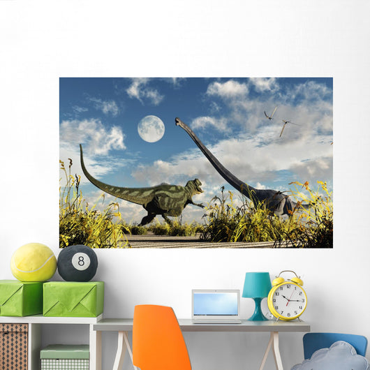 Yangchuanosaurus Dinosaur Confronting Omeisaurus Wall Decal