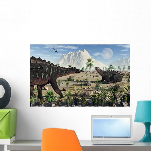 Pair Stegosaurid Miragaia Dinosaurs Wall Decal