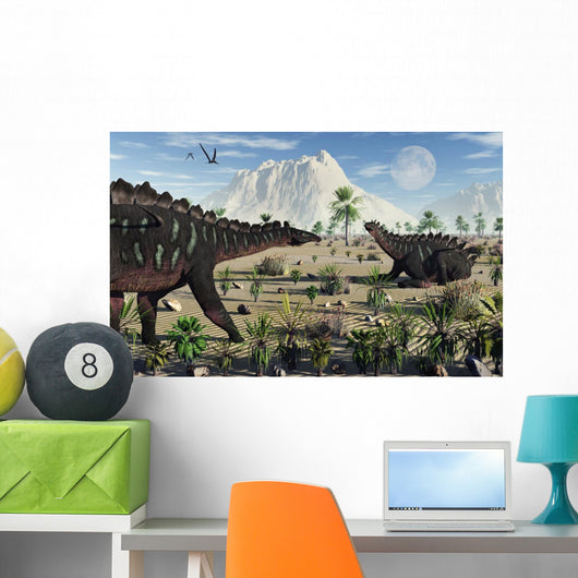 Pair Stegosaurid Miragaia Dinosaurs Wall Decal