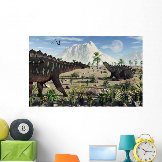 Pair Stegosaurid Miragaia Dinosaurs Wall Decal