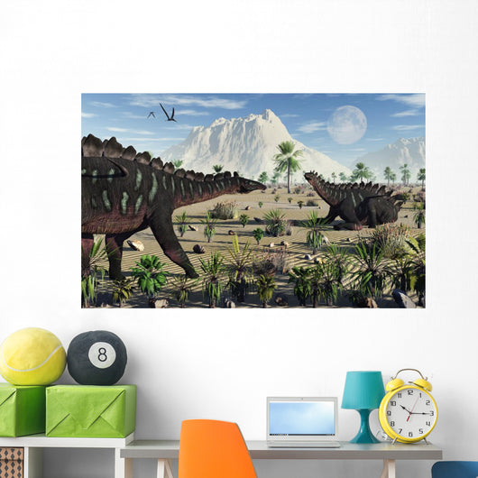 Pair Stegosaurid Miragaia Dinosaurs Wall Decal