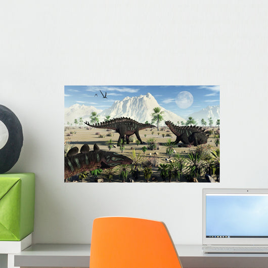 Small Group Stegosaurid Miragaia Desert Wall Decal
