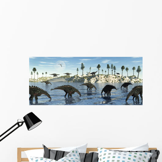 Herd Stegosaurid Miragaia Dinosaurs Wall Decal