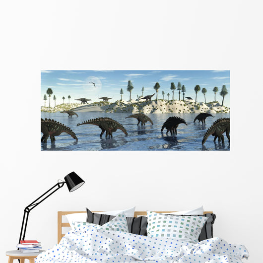 Herd Stegosaurid Miragaia Dinosaurs Wall Decal