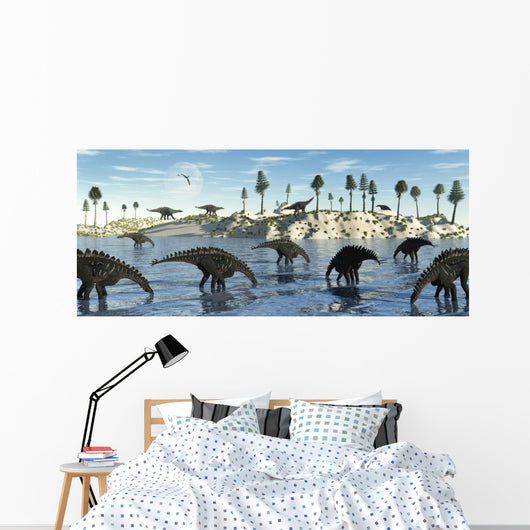 Herd Stegosaurid Miragaia Dinosaurs Wall Decal