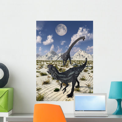 Carnivorous Allosaurus Confronting Giant Wall Decal shown on a wall