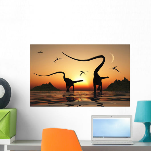 Pair Diplodocus Dinosaurs during Wall Decal