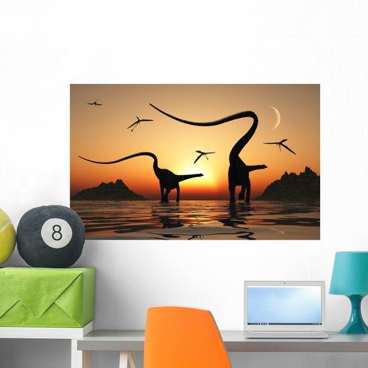 Pair Diplodocus Dinosaurs during Wall Decal