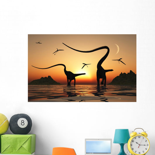 Pair Diplodocus Dinosaurs during Wall Decal