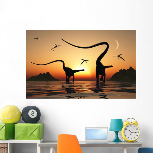 Pair Diplodocus Dinosaurs during Wall Decal