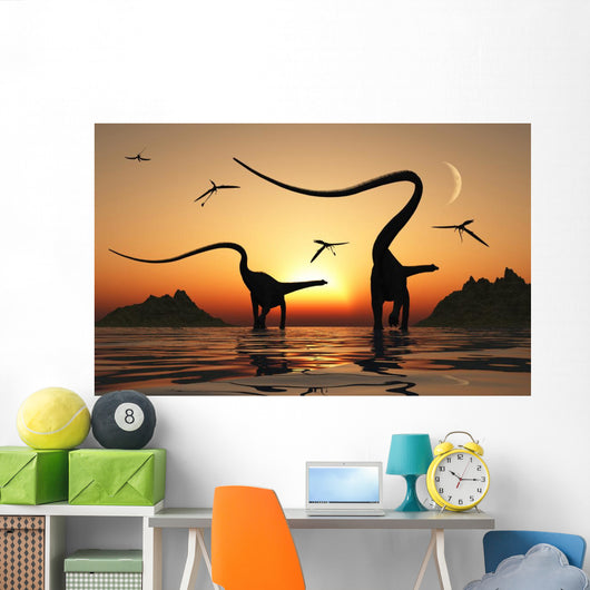 Pair Diplodocus Dinosaurs during Wall Decal
