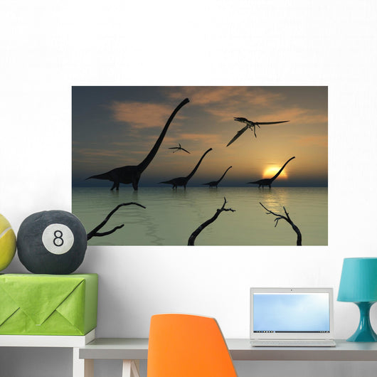 Herd Omeisaurus Dinosaurs Walking Wall Decal