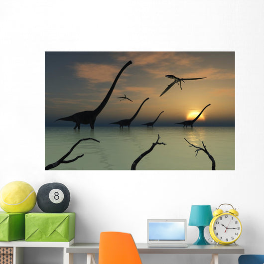 Herd Omeisaurus Dinosaurs Walking Wall Decal