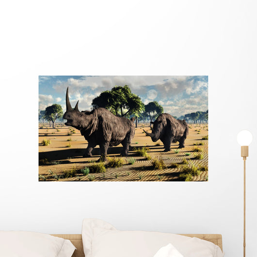 Pair Mature Woolly Rhinoceros Wall Decal
