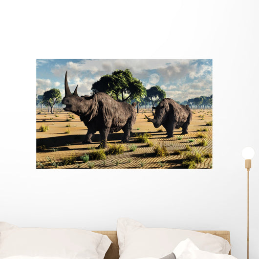 Pair Mature Woolly Rhinoceros Wall Decal