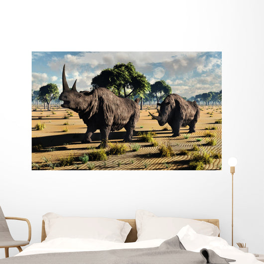 Pair Mature Woolly Rhinoceros Wall Decal