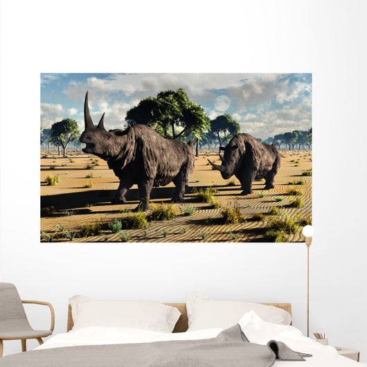 Pair Mature Woolly Rhinoceros Wall Decal
