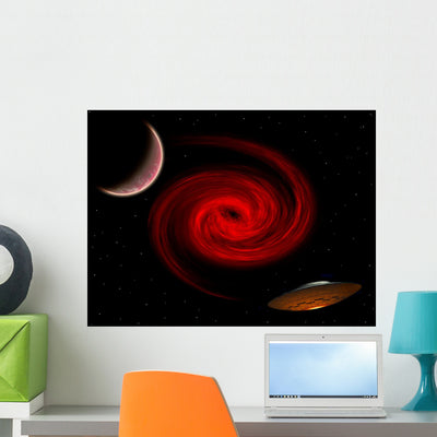 Flying Saucer Using Wormhole Wall Decal shown on a wall