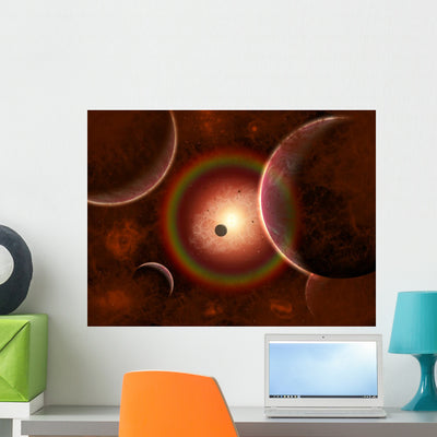 Death Alien Solar System Wall Decal shown on a wall