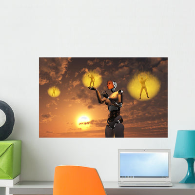 Concept Illustrating Mankind Ascending Wall Decal shown on a wall