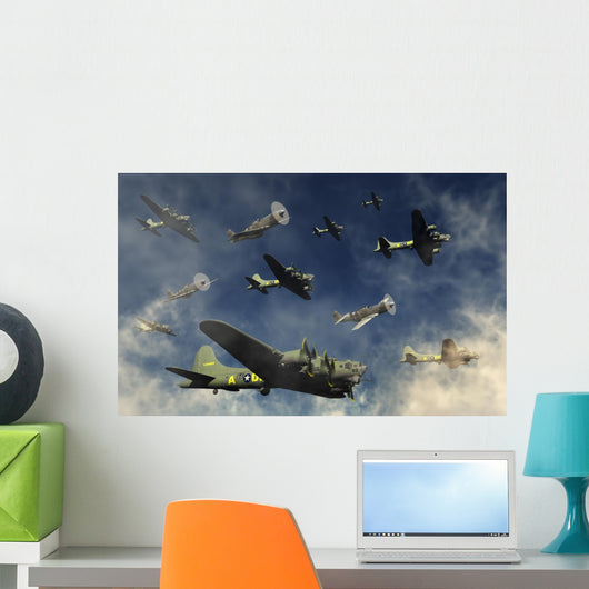 Formation B-17 Flying Fortress with Fighters Wall Decal