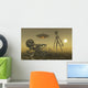 Grey Alien Looking Humanoid over Bones Smog Wall Decal